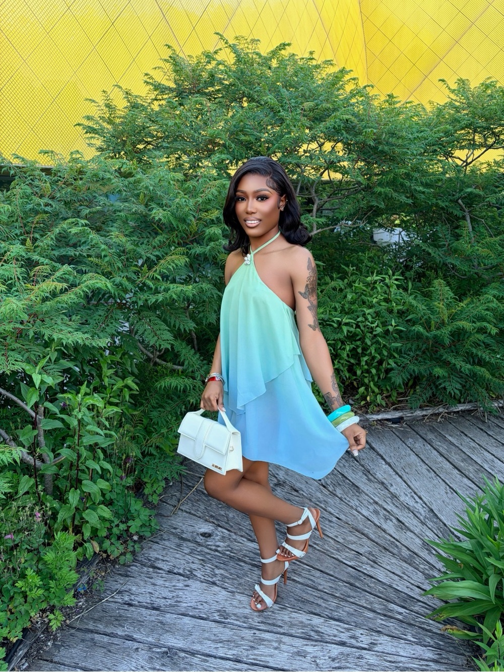 Peppermayo Green to Blue Backless Halter Mini Dress